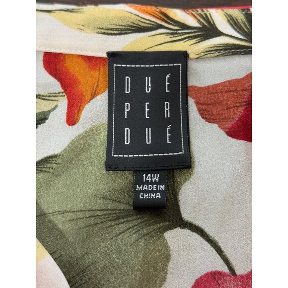 Due Per Due Women's 14W Top Silk Long Sleeve Button-Up Blouse Floral White Red - Picture 4 of 8